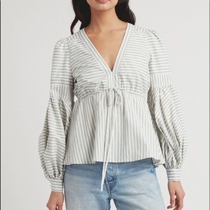 Striped Balloon Sleeve Peplum Blouse Size Medium